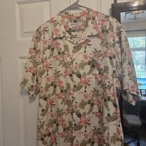 Tommy Bahama Tan, Pink and Green Floral Men's Shirt